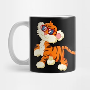 Patriotic Tiger With America Flag Sunglasses 4Th Of July Mug